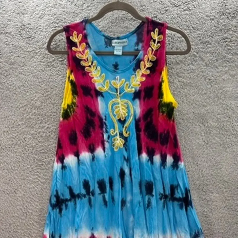 Cleopatra Women's One Size Tie Die‎ Cover-Up Embroidered Sequins Flowy Beach